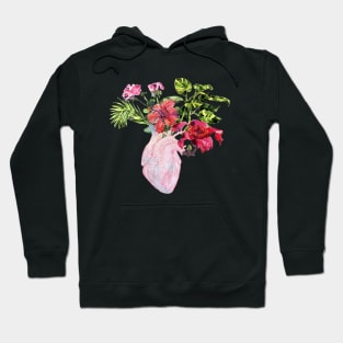 Human Anatomical Heart with Tropical Flower Hoodie